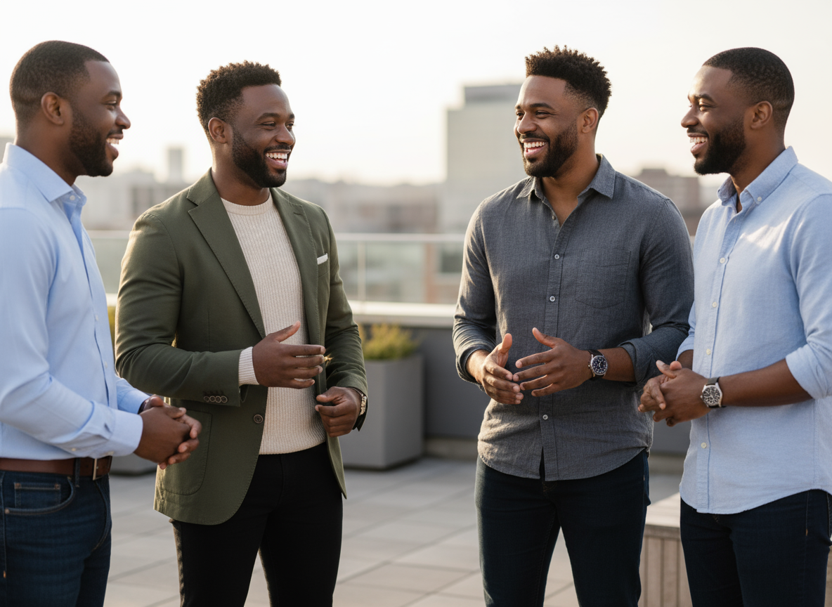firefly a high resolution close up photo of a group of black men in casual smart attire stand 230034